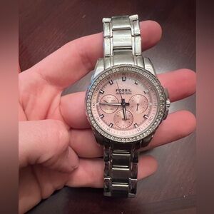 Fossil Silver Watch with Pink Dial